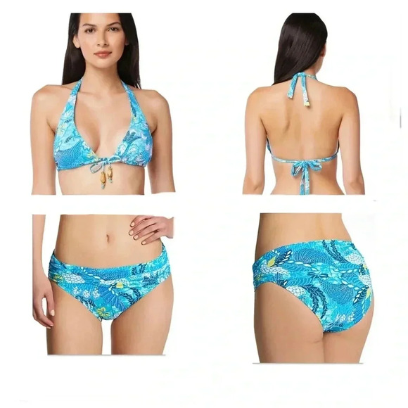 Bleu Rod Beattie Talk Sliding Triangle Bikini Top Sarong Hipster Bottom Size 14 - Picture 1 of 10